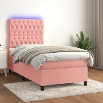 Letto a Molle con Materasso e LED Rosa 100x200 cm in Velluto