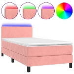 Letto a Molle con Materasso e LED Rosa 100x200 cm in Velluto