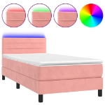 Letto a Molle con Materasso e LED Rosa 100x200 cm in Velluto