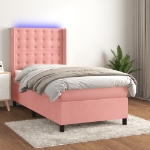 Letto a Molle con Materasso e LED Rosa 100x200 cm in Velluto