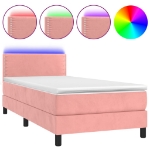 Letto a Molle con Materasso e LED Rosa 100x200 cm in Velluto