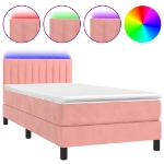 Letto a Molle con Materasso e LED Rosa 100x200 cm in Velluto