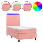 Letto a Molle con Materasso e LED Rosa 100x200 cm in Velluto