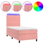 Letto a Molle con Materasso e LED Rosa 100x200 cm in Velluto