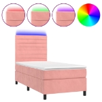 Letto a Molle con Materasso e LED Rosa 100x200 cm in Velluto