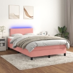 Letto a Molle con Materasso e LED Rosa 120x200 cm in Velluto