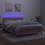 Letto a Molle con Materasso e LED Rosa 140x190 cm in Velluto