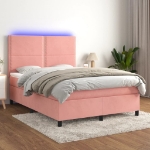 Letto a Molle con Materasso e LED Rosa 140x190 cm in Velluto