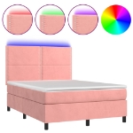 Letto a Molle con Materasso e LED Rosa 140x190 cm in Velluto