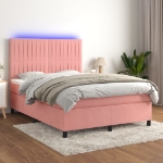 Letto a Molle con Materasso e LED Rosa 140x190 cm in Velluto