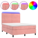 Letto a Molle con Materasso e LED Rosa 140x190 cm in Velluto