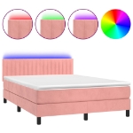 Letto a Molle con Materasso e LED Rosa 140x190 cm in Velluto