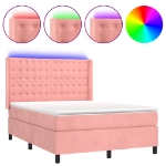 Letto a Molle con Materasso e LED Rosa 140x190 cm in Velluto