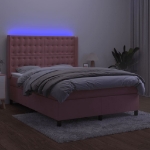 Letto a Molle con Materasso e LED Rosa 140x190 cm in Velluto