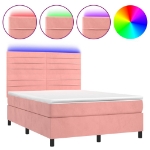 Letto a Molle con Materasso e LED Rosa 140x190 cm in Velluto