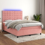 Letto a Molle con Materasso e LED Rosa 140x190 cm in Velluto