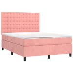 Letto a Molle con Materasso e LED Rosa 140x190 cm in Velluto