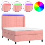 Letto a Molle con Materasso e LED Rosa 140x190 cm in Velluto