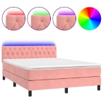 Letto a Molle con Materasso e LED Rosa 140x190 cm in Velluto