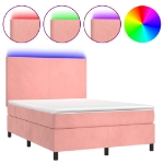 Letto a Molle con Materasso e LED Rosa 140x190 cm in Velluto