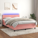 Letto a Molle con Materasso e LED Rosa 140x190 cm in Velluto