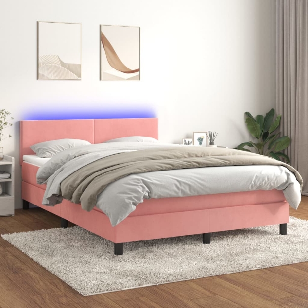 Letto a Molle con Materasso e LED Rosa 140x190 cm in Velluto