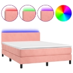 Letto a Molle con Materasso e LED Rosa 140x190 cm in Velluto