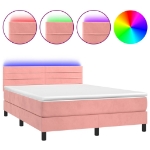 Letto a Molle con Materasso e LED Rosa 140x190 cm in Velluto