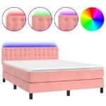 Letto a Molle con Materasso e LED Rosa 140x190 cm in Velluto