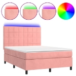 Letto a Molle con Materasso e LED Rosa 140x190 cm in Velluto