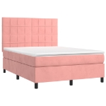 Letto a Molle con Materasso e LED Rosa 140x190 cm in Velluto