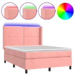 Letto a Molle con Materasso e LED Rosa 140x190 cm in Velluto