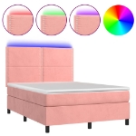 Letto a Molle con Materasso e LED Rosa 140x200 cm in Velluto