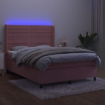 Letto a Molle con Materasso e LED Rosa 140x200 cm in Velluto