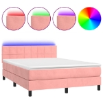 Letto a Molle con Materasso e LED Rosa 140x200 cm in Velluto