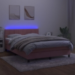 Letto a Molle con Materasso e LED Rosa 140x200 cm in Velluto