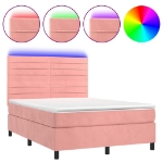 Letto a Molle con Materasso e LED Rosa 140x200 cm in Velluto