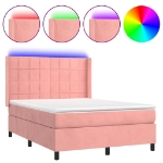 Letto a Molle con Materasso e LED Rosa 140x200 cm in Velluto