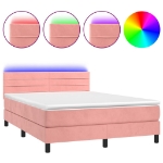 Letto a Molle con Materasso e LED Rosa 140x200 cm in Velluto