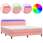 Letto a Molle con Materasso e LED Rosa 160x200 cm in Velluto