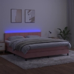 Letto a Molle con Materasso e LED Rosa 160x200 cm in Velluto