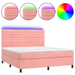 Letto a Molle con Materasso e LED Rosa 160x200 cm in Velluto