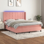 Letto a Molle con Materasso e LED Rosa 160x200 cm in Velluto