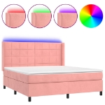 Letto a Molle con Materasso e LED Rosa 160x200 cm in Velluto