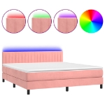 Letto a Molle con Materasso e LED Rosa 160x200 cm in Velluto