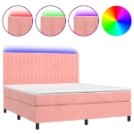 Letto a Molle con Materasso e LED Rosa 160x200 cm in Velluto