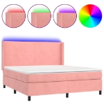 Letto a Molle con Materasso e LED Rosa 160x200 cm in Velluto