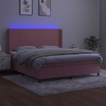 Letto a Molle con Materasso e LED Rosa 160x200 cm in Velluto