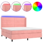 Letto a Molle con Materasso e LED Rosa 160x200 cm in Velluto