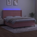 Letto a Molle con Materasso e LED Rosa 160x200 cm in Velluto